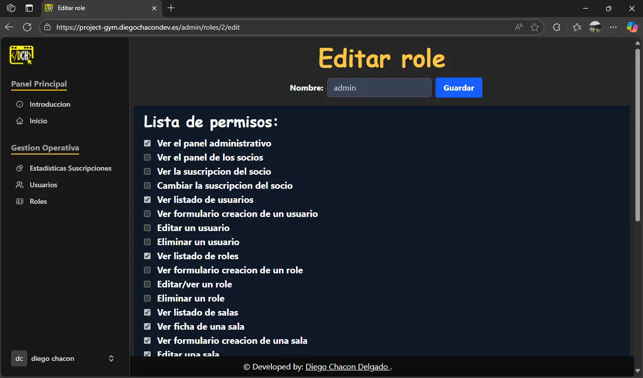 lista de permisos del rol admin